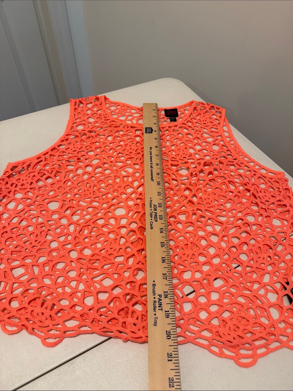 Beach Party Summer Neon Coral Crochet Tank Top Bikini Cover Up Zippered Back XL - Picture 6 of 11